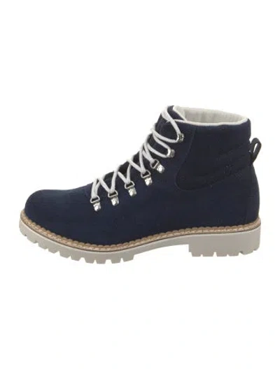 Pre-owned Montelliana Suede Colorblock Pattern Lace-up Boots In Blue