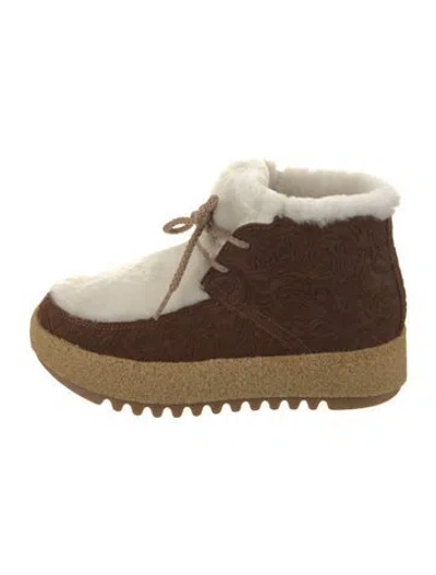 Pre-owned Montelliana Suede Colorblock Pattern Lace-up Boots In Brown