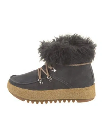 Pre-owned Montelliana Suede Colorblock Pattern Lace-up Boots In Gray