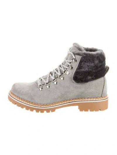Pre-owned Montelliana Suede Faux Fur Trim Hiking Boots In Gray