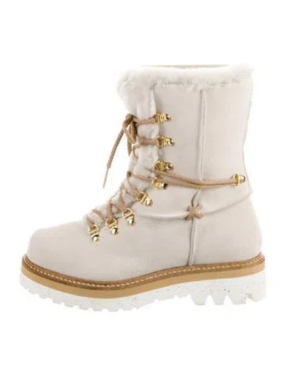 Pre-owned Montelliana Suede Faux Fur Trim Lace-up Boots In Neutral