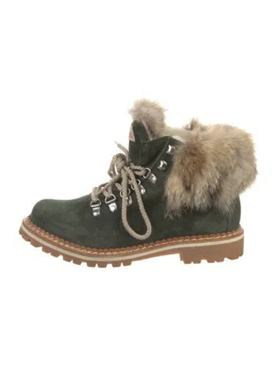 Pre-owned Montelliana Suede Fur Trim Hiking Boots In Green