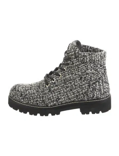 Pre-owned Montelliana Tweed Tweed Pattern Combat Boots In Black/white