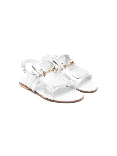 Montelpare Tradition Kids' Fringed Leather Sandals In Silver