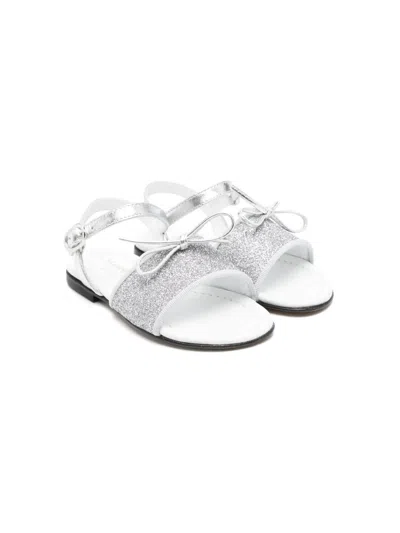 Montelpare Tradition Kids' Glitter-detail Leather Sandals In Silver