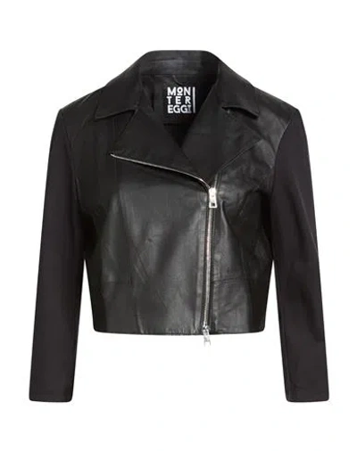 Montereggi Point Woman Jacket Black Size L Leather, Viscose, Polyamide, Elastane In Pink