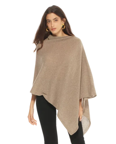 Monticelli Cashmere Essential Pure Cashmere Poncho In Brown