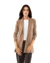 Monticelli Cashmere Long Open Front Pure Cashmere Cardigan In Brown