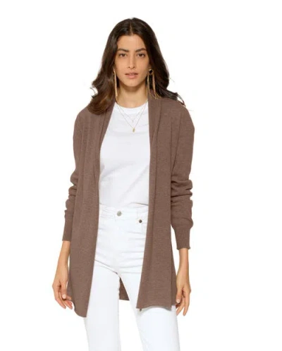 Monticelli Cashmere Long Open Front Pure Cashmere Cardigan In Brown