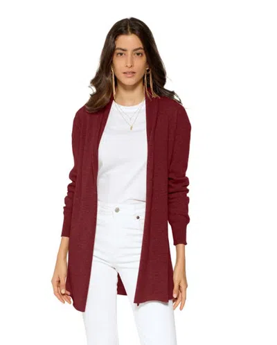 Monticelli Cashmere Long Open Front Pure Cashmere Cardigan In Burgundy