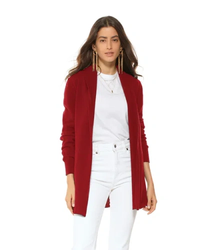 Monticelli Cashmere Long Open Front Pure Cashmere Cardigan In Burgundy