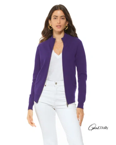 Monticelli Cashmere Pure Cashmere Double Slider Slider Zip Cardigan In Purple