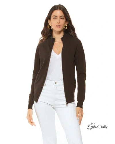 Monticelli Cashmere Pure Cashmere Double Slider Slider Zip Cardigan In Brown