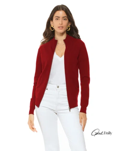 Monticelli Cashmere Pure Cashmere Double Slider Slider Zip Cardigan In Burgundy