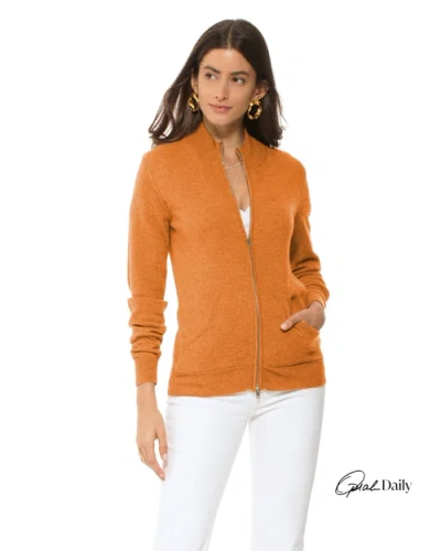 Monticelli Cashmere Pure Cashmere Double Slider Slider Zip Cardigan In Orange