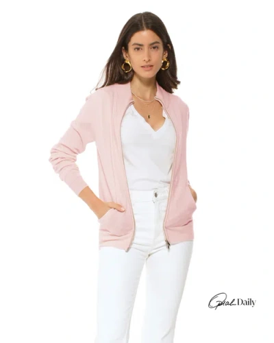 Monticelli Cashmere Pure Cashmere Double Slider Slider Zip Cardigan In Pink