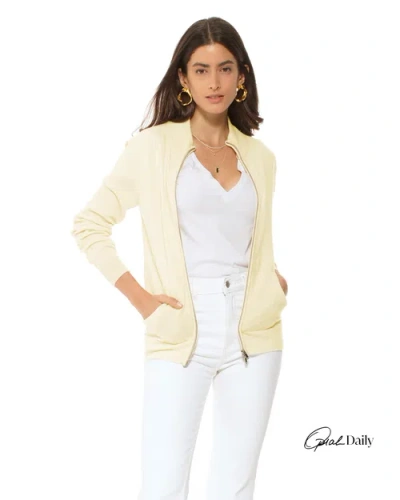 Monticelli Cashmere Pure Cashmere Double Slider Slider Zip Cardigan In Yellow