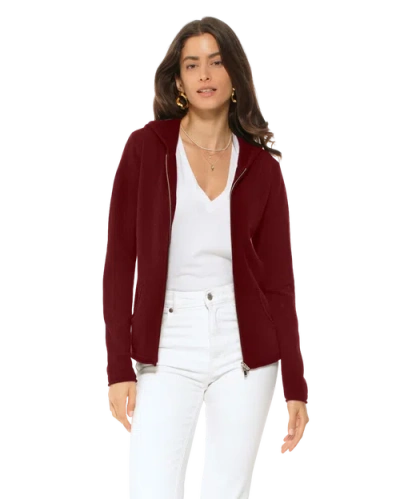 Monticelli Cashmere Pure Cashmere Double Zip Hoodie Sweater In Burgundy