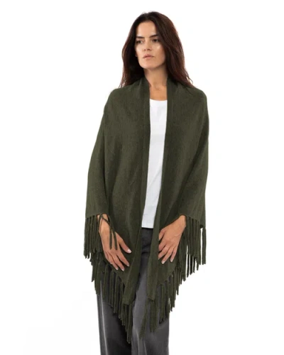 Monticelli Cashmere Pure Cashmere Fringe Wrap In Green