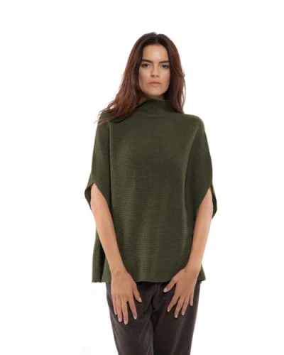 Monticelli Cashmere Pure Cashmere Funnel Neck Poncho In Green