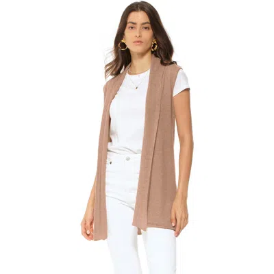 Monticelli Cashmere Pure Cashmere Sleeveless Long Open Front Cardigan In Brown