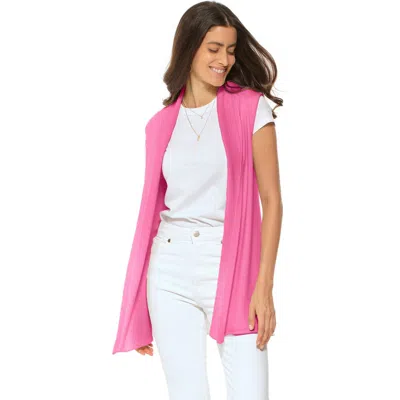 Monticelli Cashmere Pure Cashmere Sleeveless Long Open Front Cardigan In Pink