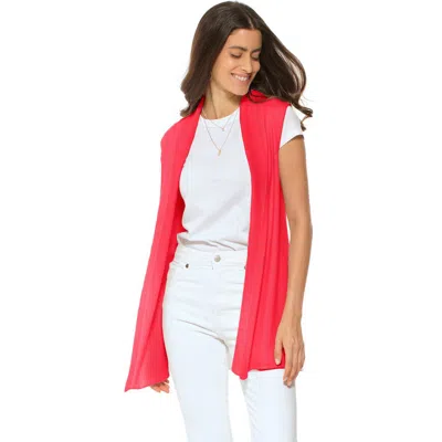 Monticelli Cashmere Pure Cashmere Sleeveless Long Open Front Cardigan In Red