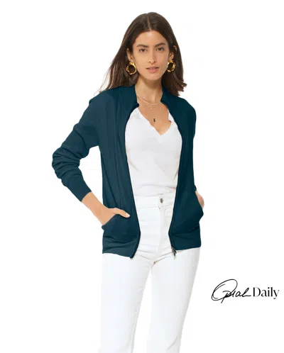 Monticelli Cashmere Pure Cashmere Zip Cardigan In Blue