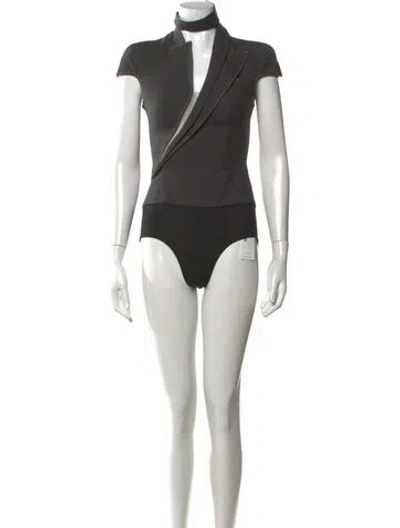 Pre-owned Montsand Asymmetrical Short Sleeve Bodysuit In Grey