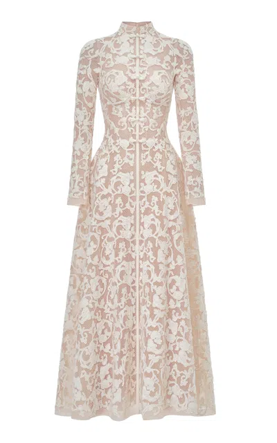 Montsand Brocade Long-sleeve Maxi Dress In Neutral