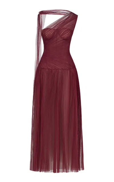 Montsand Draped Midi Dress In Burgundy