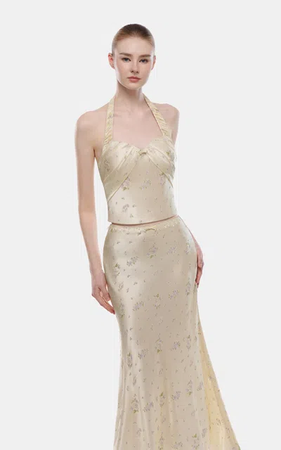 Montsand Floral Satin Halter Silk-blend Top In Neutral