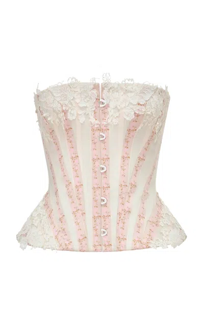 Montsand Floral Striped Corset Top In White