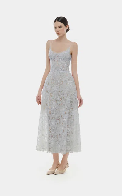Montsand Flower Lace Midi Dress In Blue