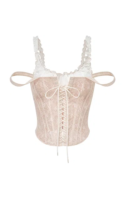 Montsand Lace Off-shoulder Corset Top In Pink