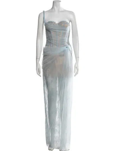 Pre-owned Montsand Lace Pattern Long Dress In Blue