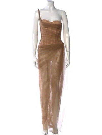 Pre-owned Montsand Lace Pattern Long Dress In Neutrals