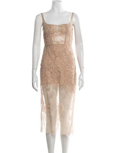 Pre-owned Montsand Lace Pattern Midi Length Dress W/ Tags In Neutrals
