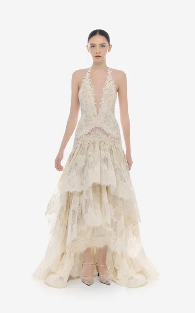 Montsand Lace Tiered Silk-blend Maxi Dress In Neutral