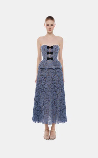 Montsand Patterned Lace Flared Midi Skirt In Blue