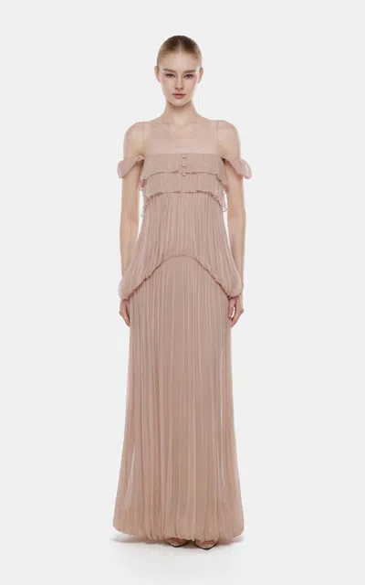 Montsand Pleated Blouson Maxi Dress In Pink
