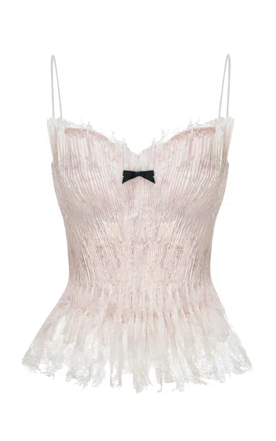 Montsand Pleated Lace Cami Cotton-blend Top In Neutral