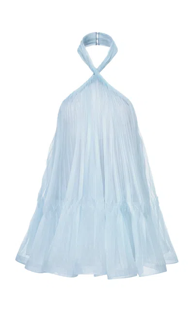 Montsand Pleated Ruffle Halter Top In Blue