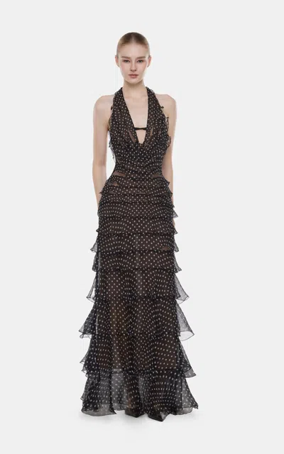 Montsand Polka Dot Halter Silk Maxi Dress In Black