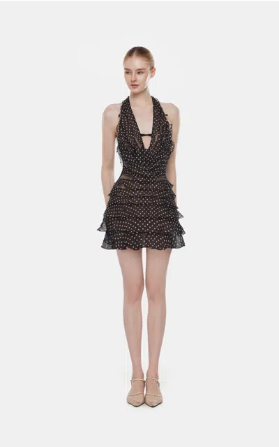 Montsand Polka Dot Halter Silk Mini Dress In Black