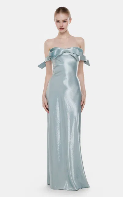 Montsand Satin Ribbon Maxi Dress In Blue