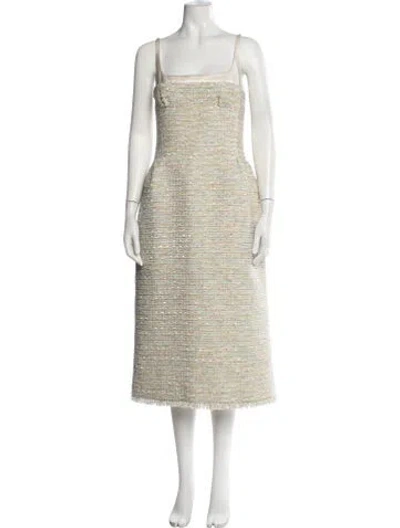 Pre-owned Montsand Tweed Pattern Midi Length Dress W/ Tags In Green