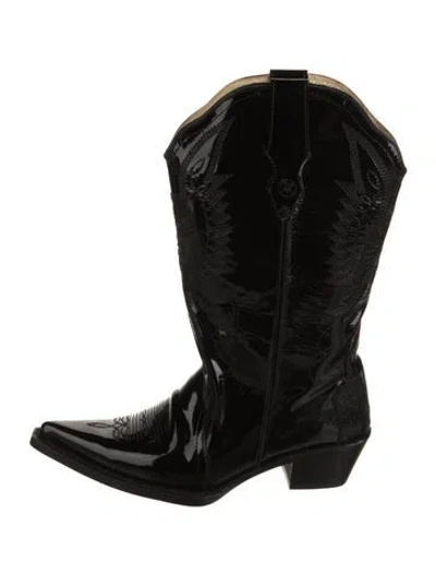 Pre-owned Montserrat Messeguer Patent Leather Western Boots In Black