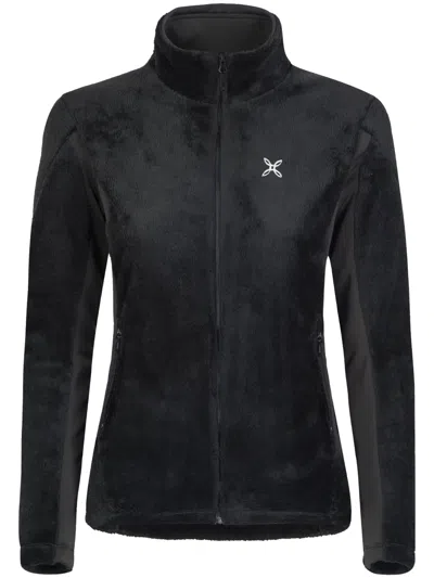 Montura High-collared Fitted Jacket With Plush Texture And Zippered Pockets In Black