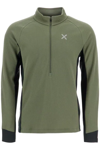 Montura Checled Fleeced Half Zip Sweater In Green